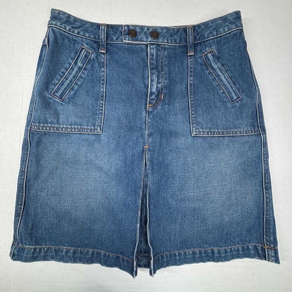 VTG Y2K GAP Jeans Denim Skirt Womens 8 Blue‎ Knee Pleat Pockets Bareback Western